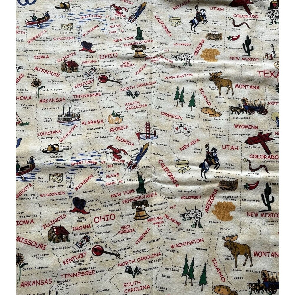 All 50 States Fabric 1  1/4 yd 44" W USA State Landmark Map Cotton Traditions